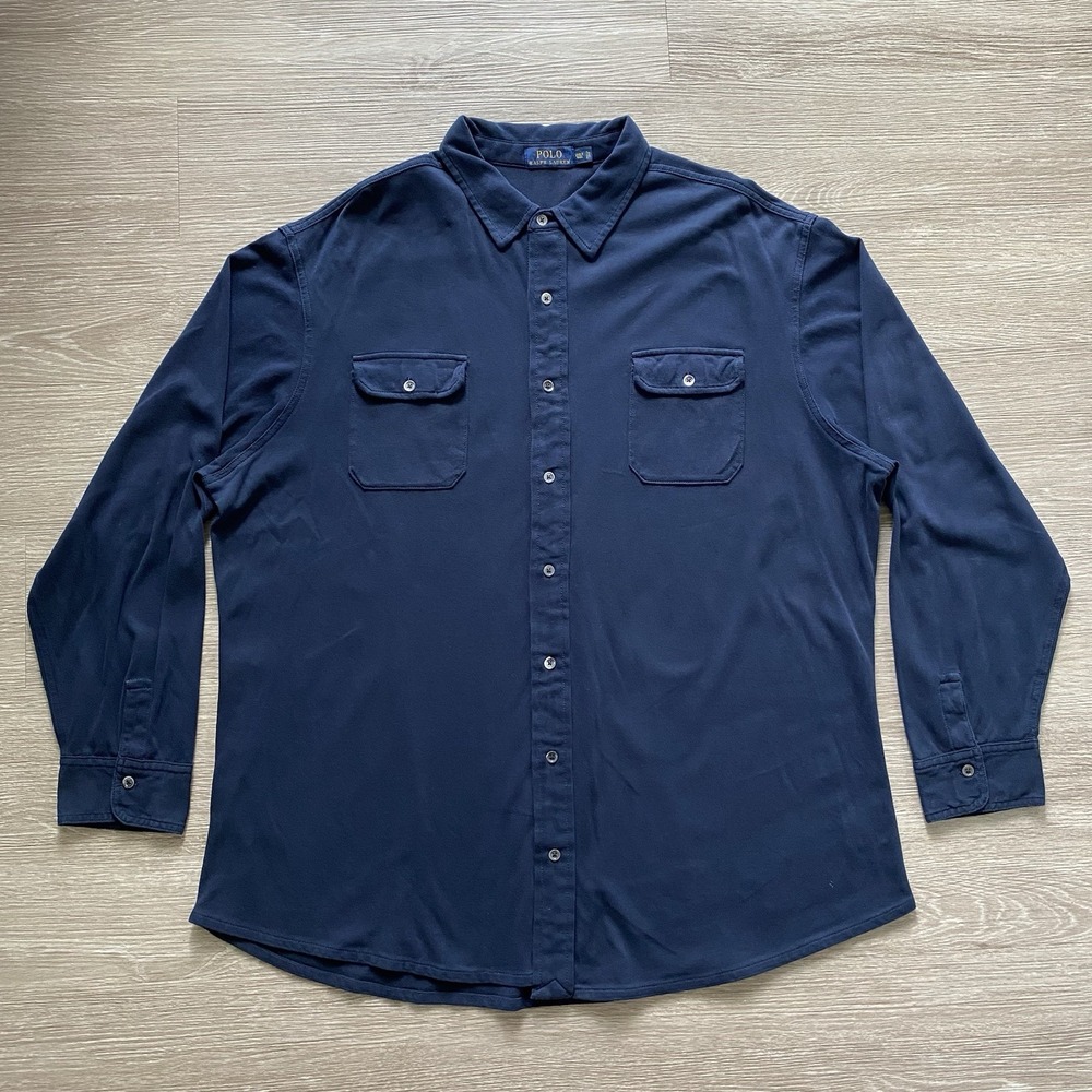 Polo Ralph Lauren Knit Flannel Shirt Mens 2XLT Tall Blue Classic Fit 100% Cotton